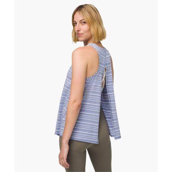 Lululemon All Tied Up Tank Cut Back Stripe Tempest Blue White - Picture 7 of 9